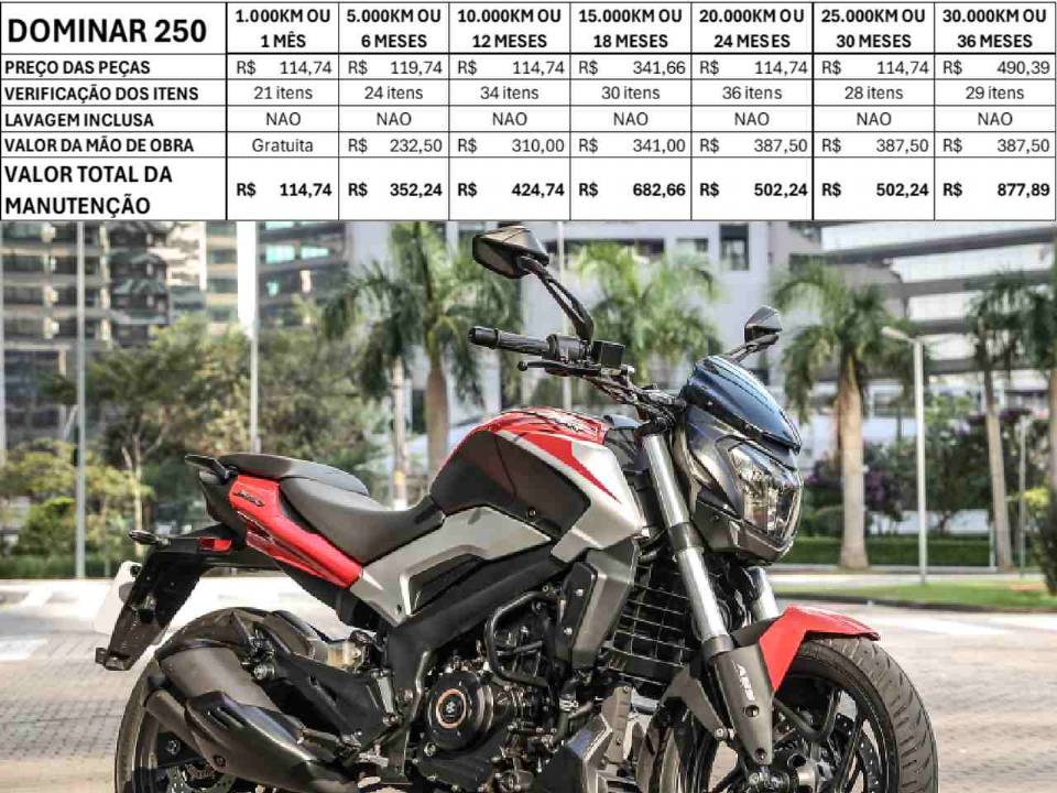 Custos de manutenção da Bajaj Dominar 250